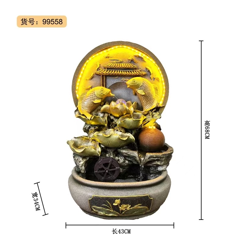 诸葛工艺流水树脂氧化镁玻璃钢雾化器水晶球LED灯水泵石磨家居摆饰空气加湿送礼适合茶室KTV高端别墅庭院宾馆流水幕帘墙细节图