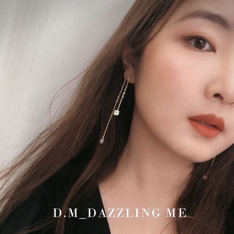 233 Xiaoqing Austrian Shi Family Aurora Cube Sugar Crystal Earrings and Earrings, adjustable ear line, long style, no ear holes detail image 6