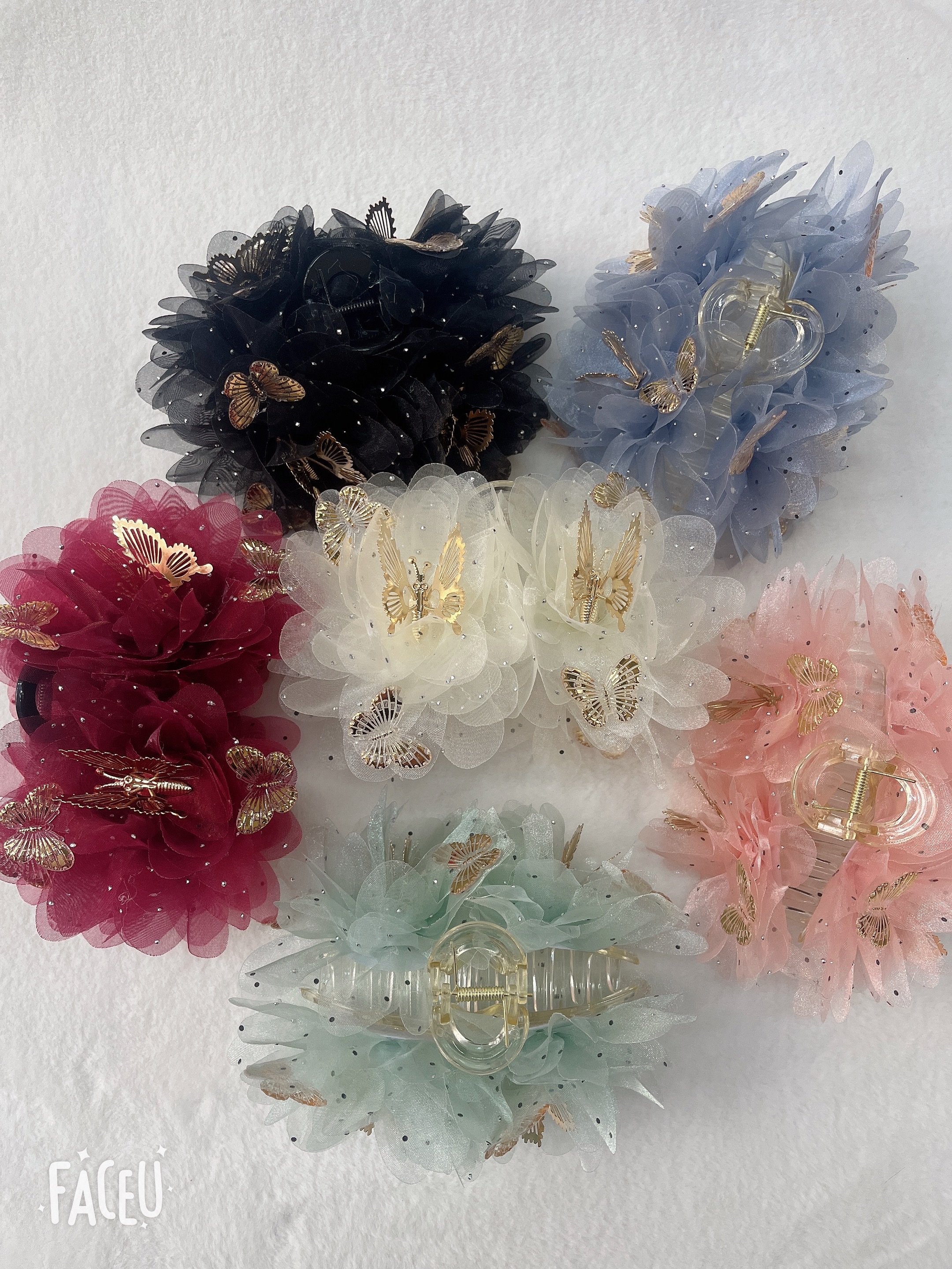Fashionable and trendy double-flower butterfly claw, 13 cm bottom clip, six colors to choose from