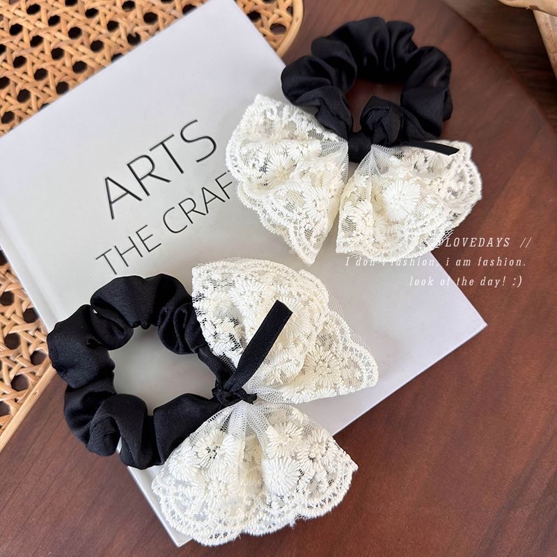 Sweet bow, rich gold hair band, lace, double-layer gentle Korean version, leather band, fashionable embroidery, retro hair tie, elegant style Specification image