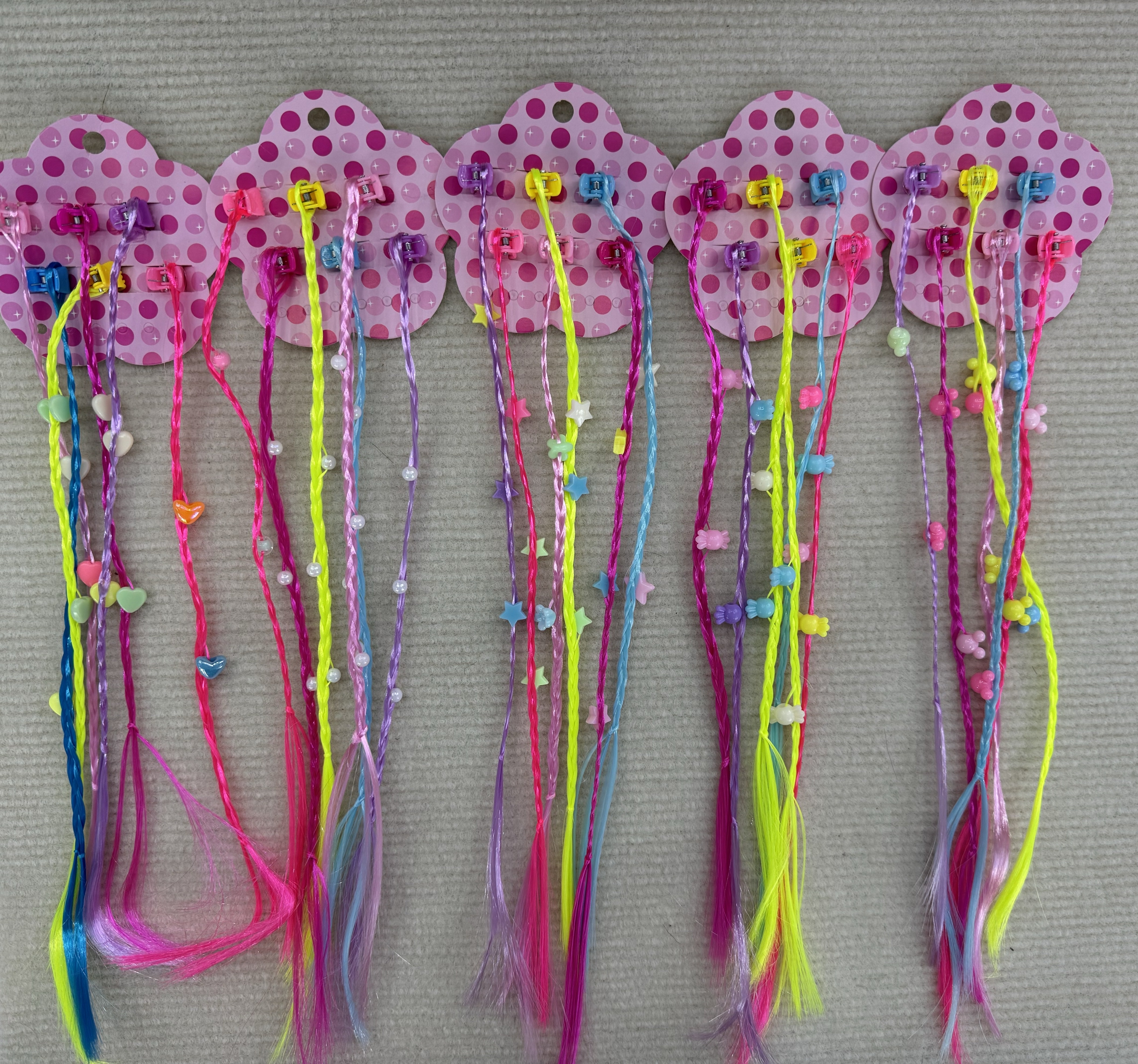 Extensiones de pelo para niños con clips de pelo, extensiones de pelo neon clips para el juego de rol escuela show party detail image 5