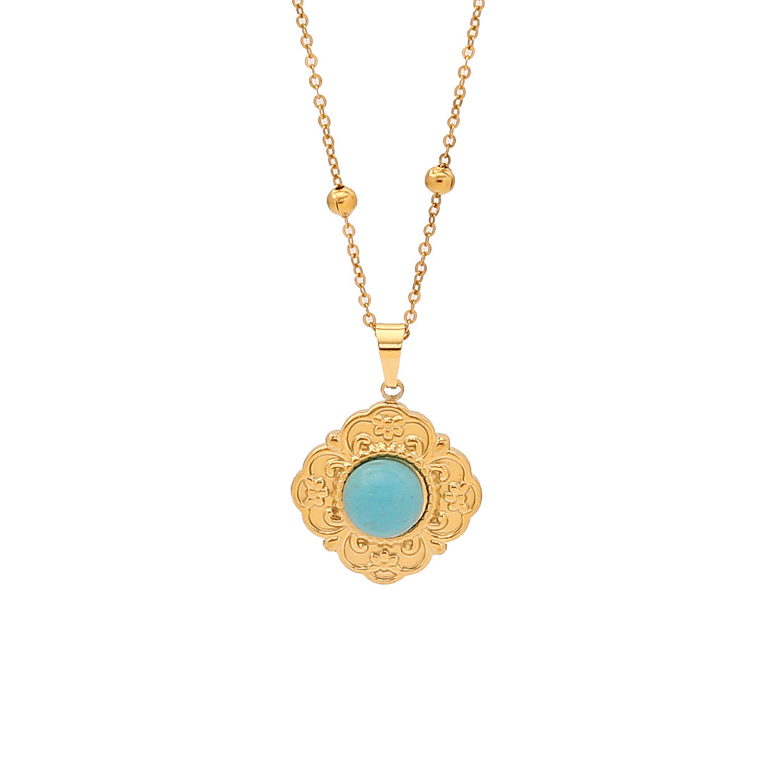 【 Ice Cute 】 Retro turquoise titanium steel pendant with a niche design sense, stainless steel necklace, versatile necklace N1446 detail image 18