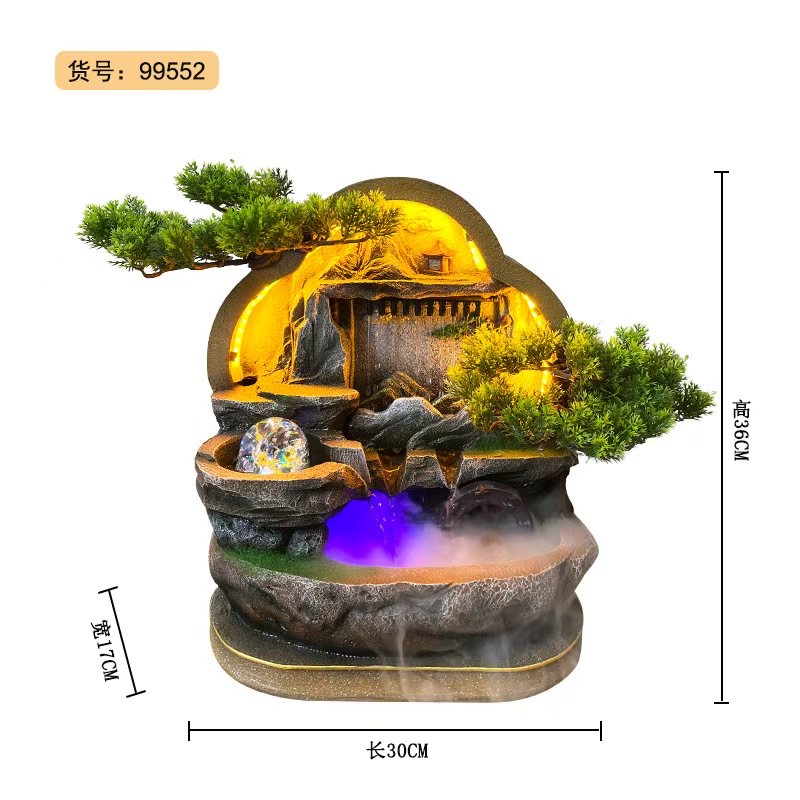 诸葛工艺流水树脂氧化镁玻璃钢雾化器水晶球LED灯水泵石磨家居摆饰空气加湿送礼适合茶室KTV高端别墅庭院宾馆流水幕帘墙产品图