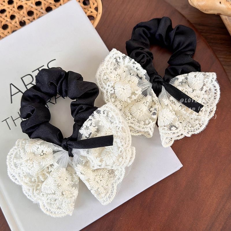 Sweet bow, rich gold hair band, lace, double-layer gentle Korean version, leather band, fashionable embroidery, retro hair tie, elegant style details Picture