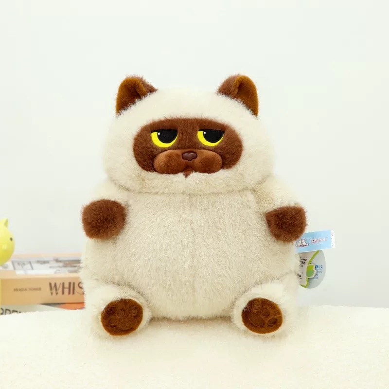 赛特嘟嘟灰猫暹罗猫毛绒玩具娃娃大肚猫咪可爱睡觉玩偶公仔礼物毛绒玩具公仔白底实物图