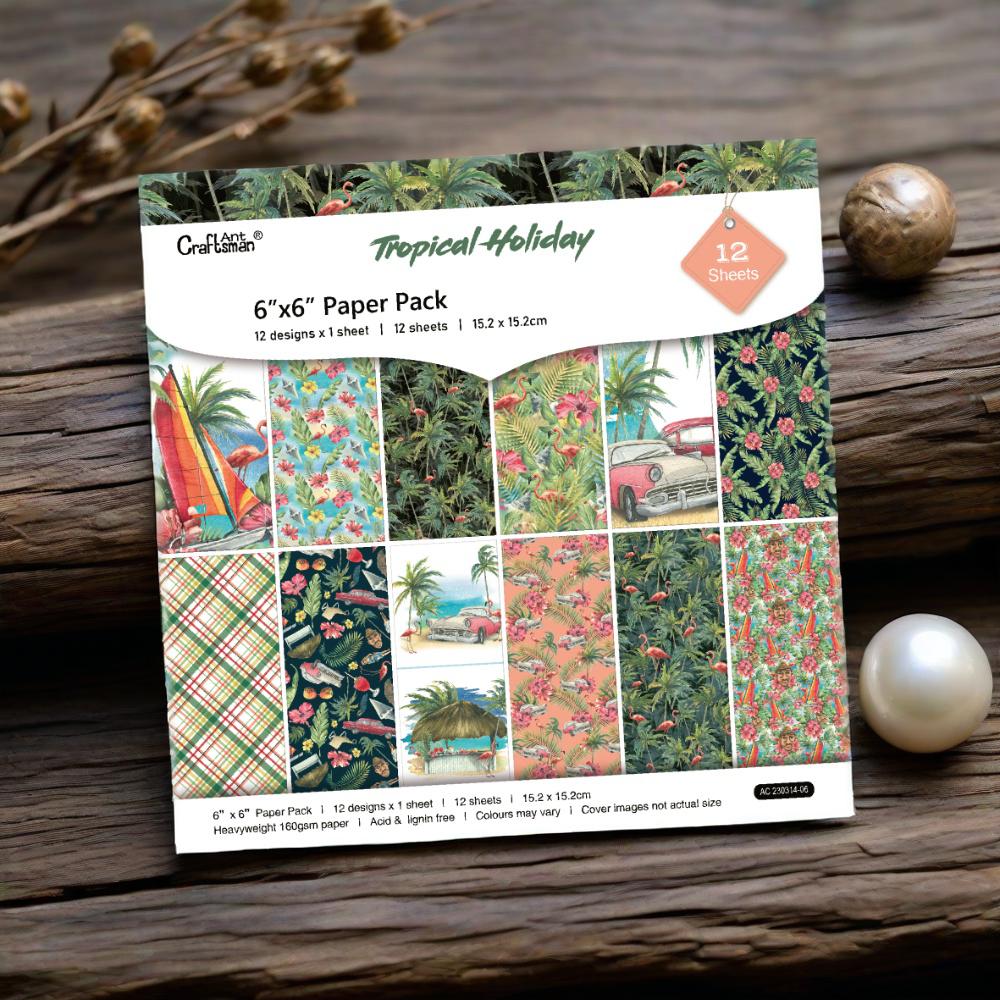 6-Inch Handmade Scrapbook Ledger Material Patterned Paper Background Paper (Tropical Holiday) 12 Sheets Ac230314