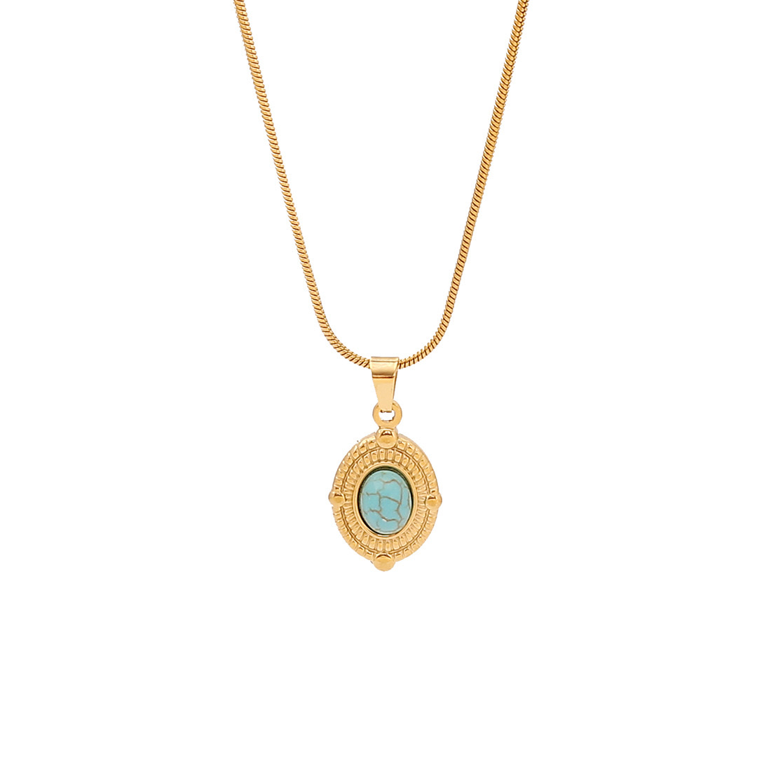 【 Ice Cute 】 Retro turquoise titanium steel pendant with a niche design sense, stainless steel necklace, versatile necklace N1446 detail image 11