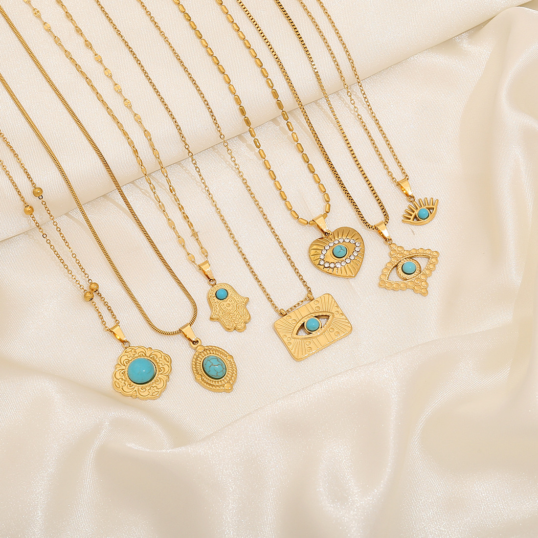 【 Ice Cute 】 Retro turquoise titanium steel pendant with a niche design sense, stainless steel necklace, versatile necklace N1446 details Picture