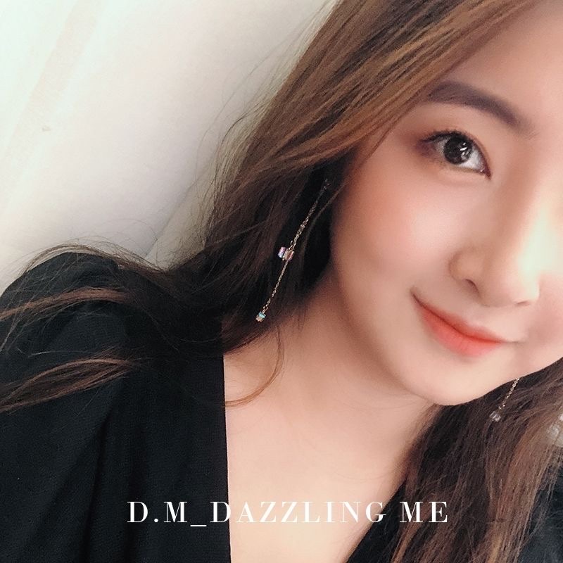 233 Xiaoqing Austrian Shi Family Aurora Cube Sugar Crystal Earrings and Earrings, adjustable ear line, long style, no ear holes detail image 7