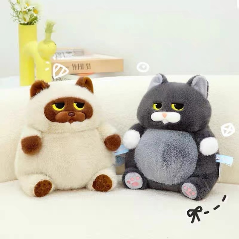 赛特嘟嘟灰猫暹罗猫毛绒玩具娃娃大肚猫咪可爱睡觉玩偶公仔礼物毛绒玩具公仔