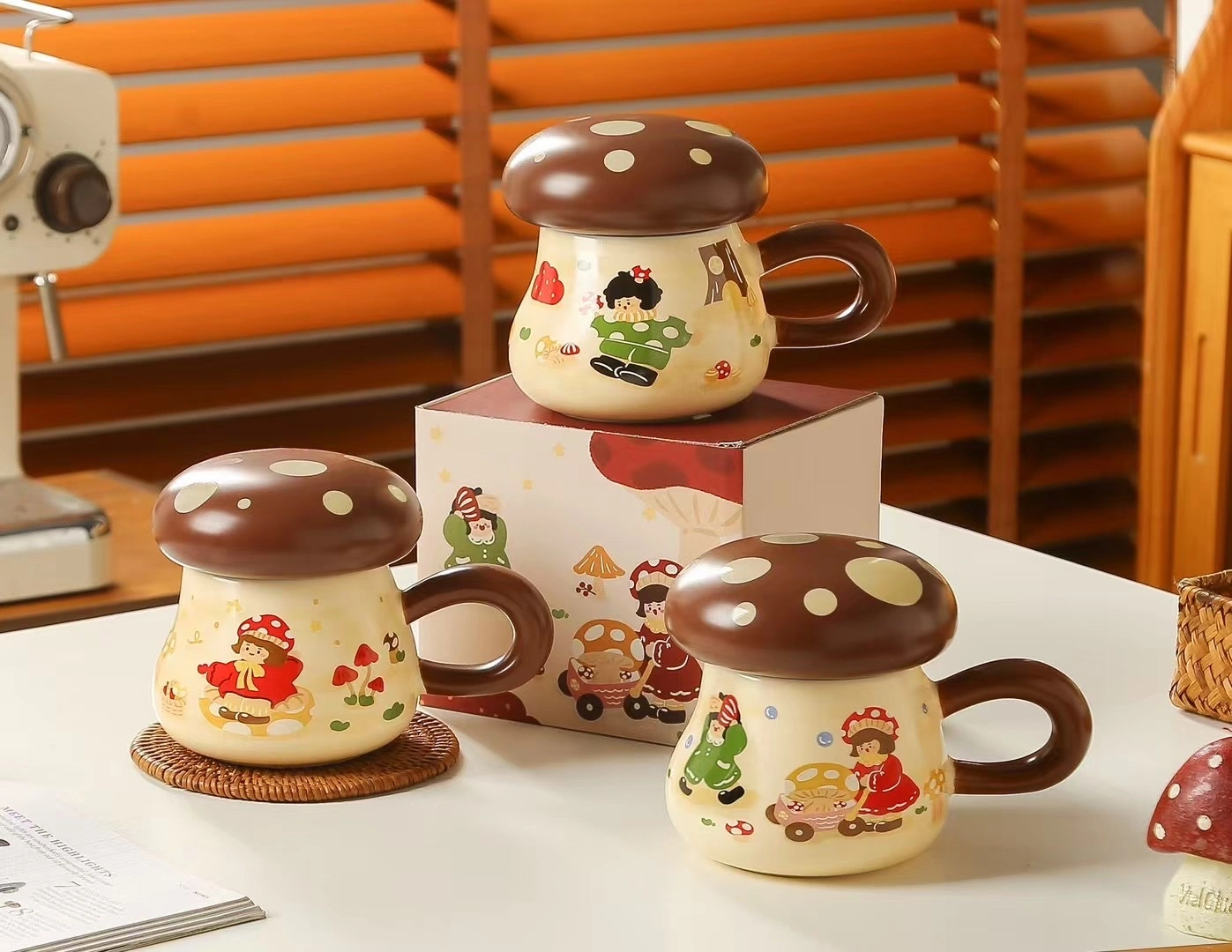 Mushroom Girl Ceramic water cup, cartoon water cup, coffee cup, breakfast cup, tableware detail image 6