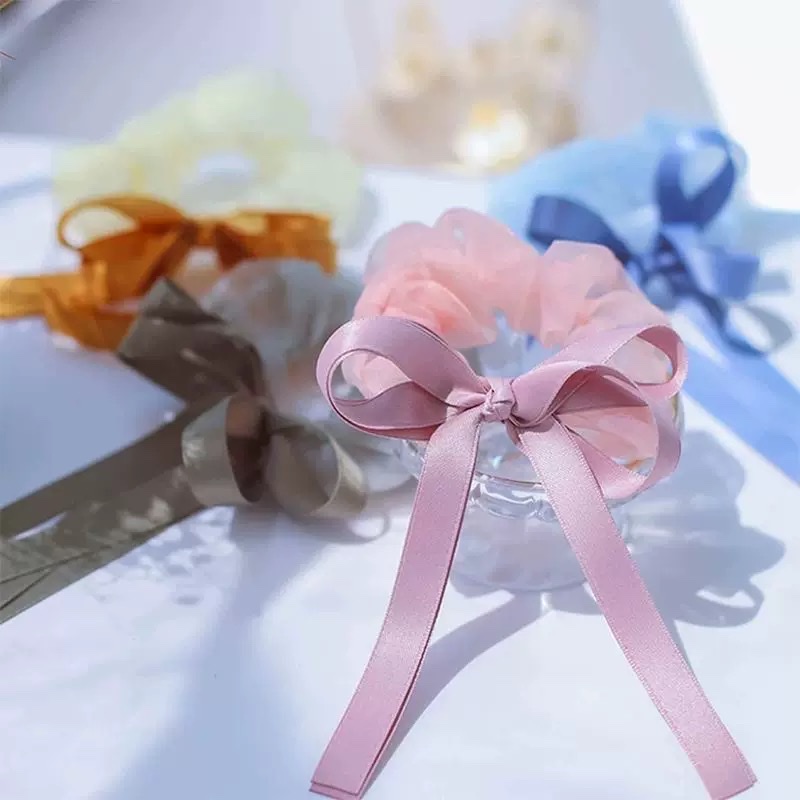 女童经典款雪纱飘带蝴蝶结大肠圈发圈甜美可人丝带多层蝴蝶结发饰瑾灵饰品1122发圈饰品头绳