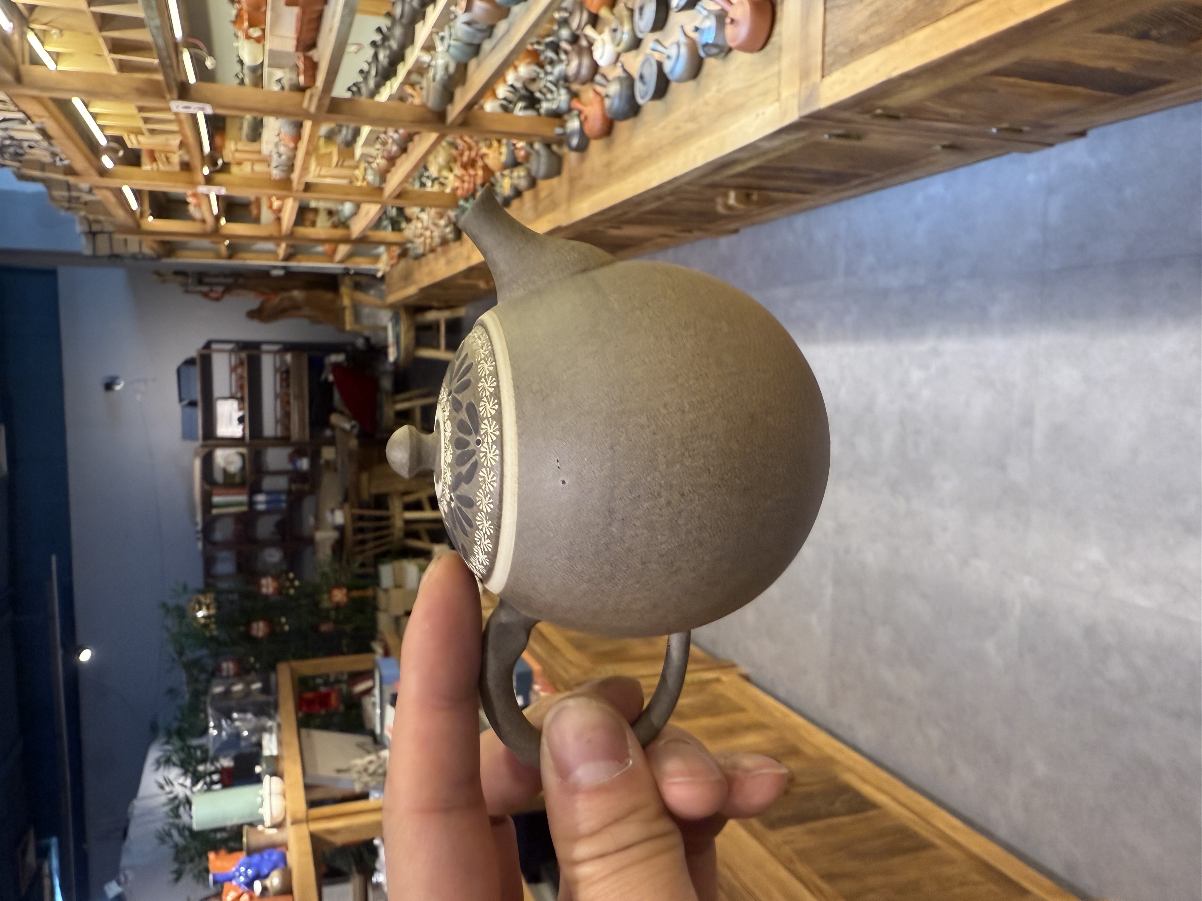 日本常滑烧手工日式茶壶 都筑丰手作印花后手唯美小容量日本急须陶壶茶壶白底实物图