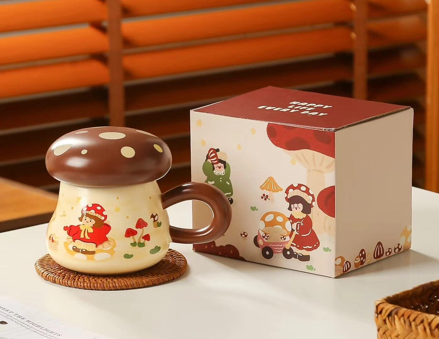 Mushroom Girl Ceramic water cup, cartoon water cup, coffee cup, breakfast cup, tableware detail image 4