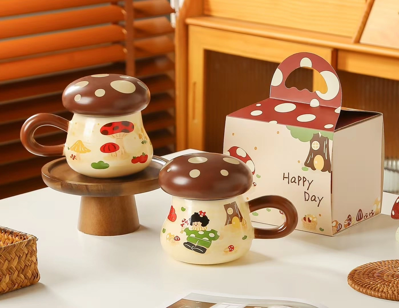 Mushroom Girl Ceramic water cup, cartoon water cup, coffee cup, breakfast cup, tableware detail image 2
