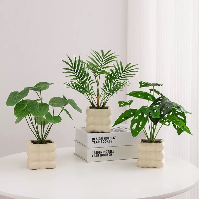 北欧仿真植物小盆栽办公室客厅桌面室内盆景装饰摆件仿生假花绿植陶瓷白底实物图