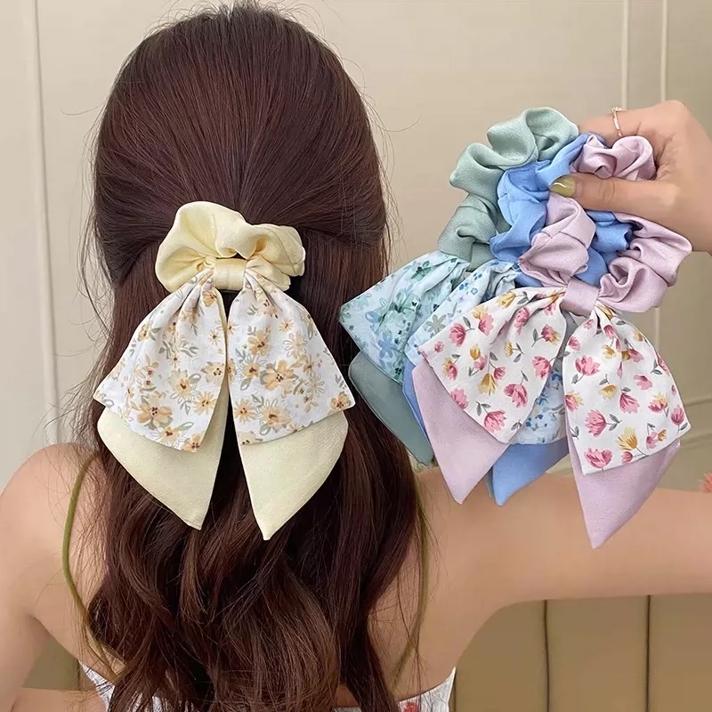 Floral bow, large intestine hair band, women's ribbon, hair band, hair rope, high-end style, hair flower, hair accessory, hair accessory, hair band details Picture