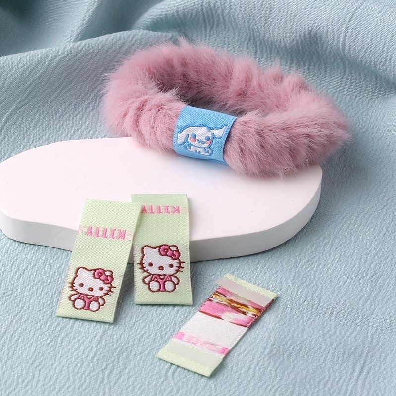 Cute cartoon animal self-adhesive patch, cinnamon dog, Kuromi pattern woven label, diy hair band and hairpin accessory label Item Picture