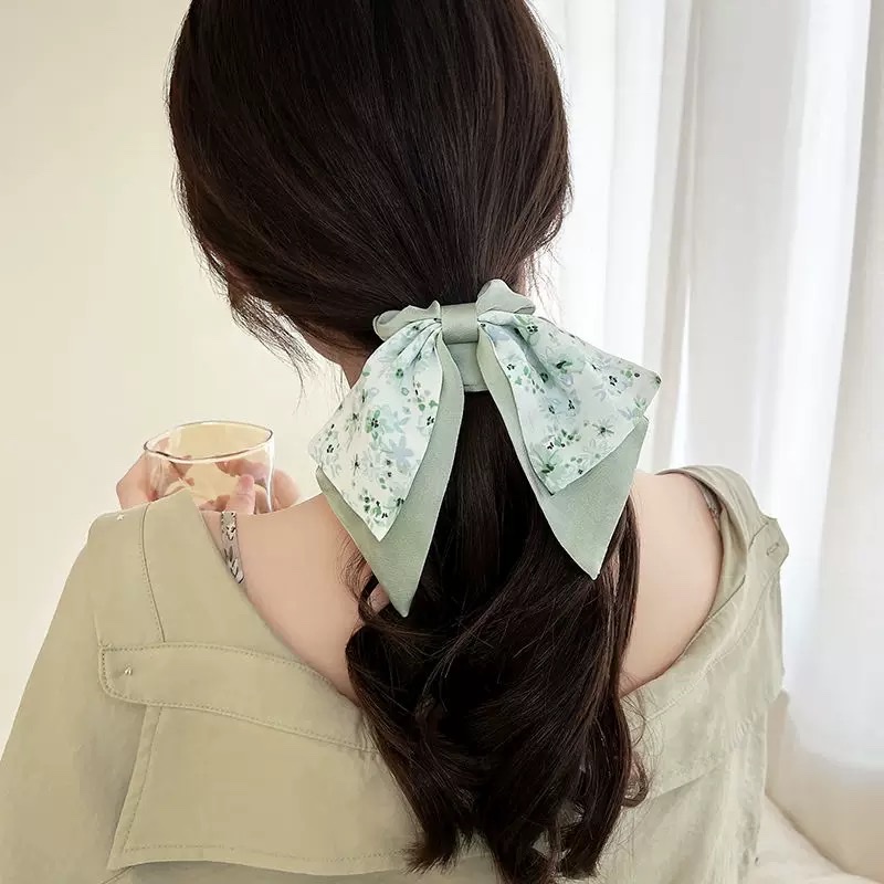 Floral bow, large intestine hair band, women's ribbon, hair band, hair rope, high-end style, hair flower, hair accessory, hair accessory, hair band Specification image