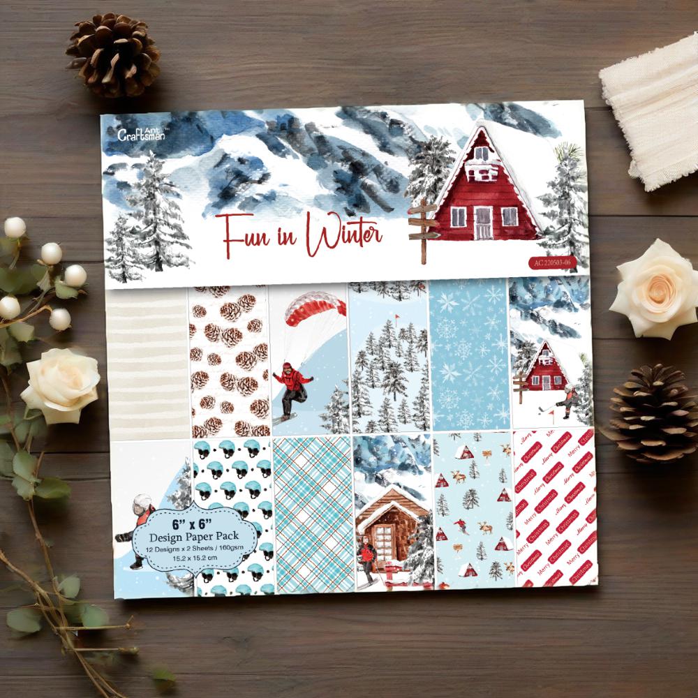 手工制作剪贴薄手账素材 6英寸图案纸 背景纸（冬天的乐趣） AC 220503