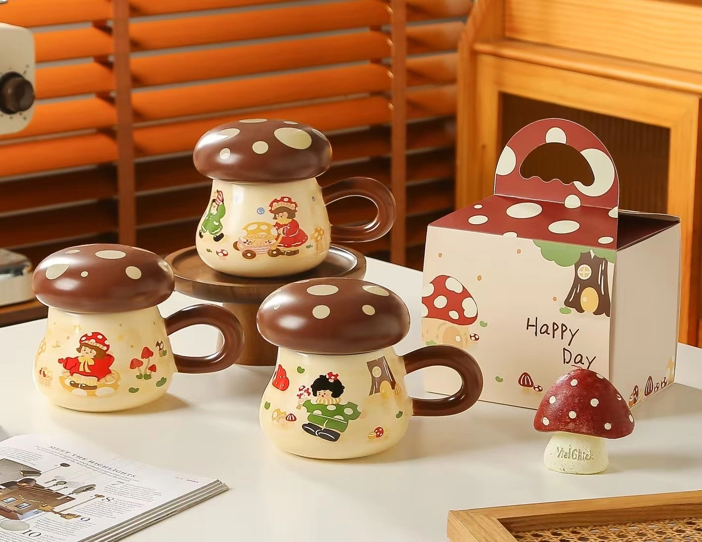 Mushroom Girl Ceramic water cup, cartoon water cup, coffee cup, breakfast cup, tableware detail image 5
