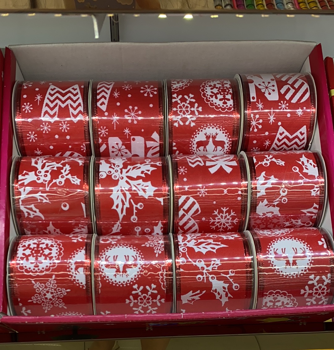 6.3CM red background white pulp Christmas ribbon gift box thumbnail