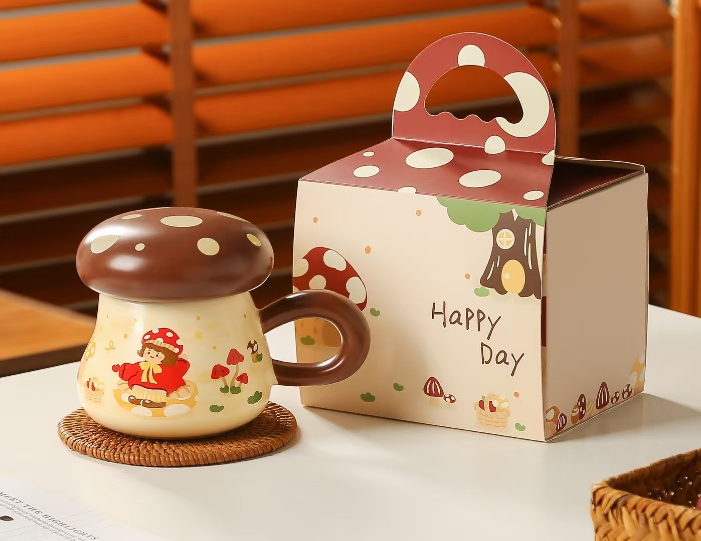 Mushroom Girl Ceramic water cup, cartoon water cup, coffee cup, breakfast cup, tableware details Picture