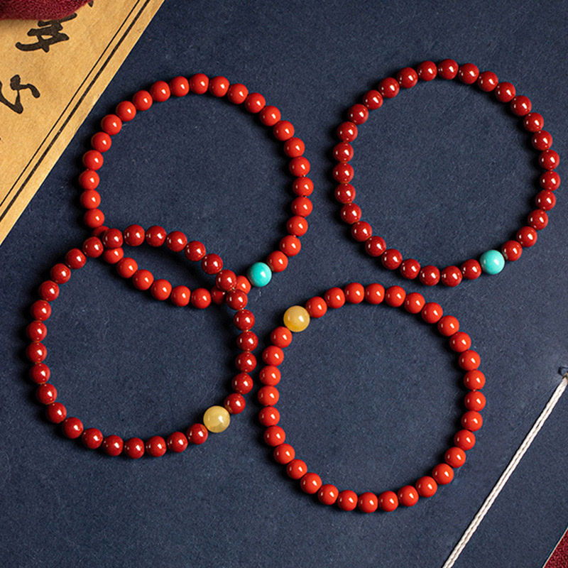 Chinese trend original mineral high-content cinnabar bracelets for men and women, natural beeswax turquoise purple gold sand couple bracelets for the zodiac year, Buddhist prayer beads bracelets