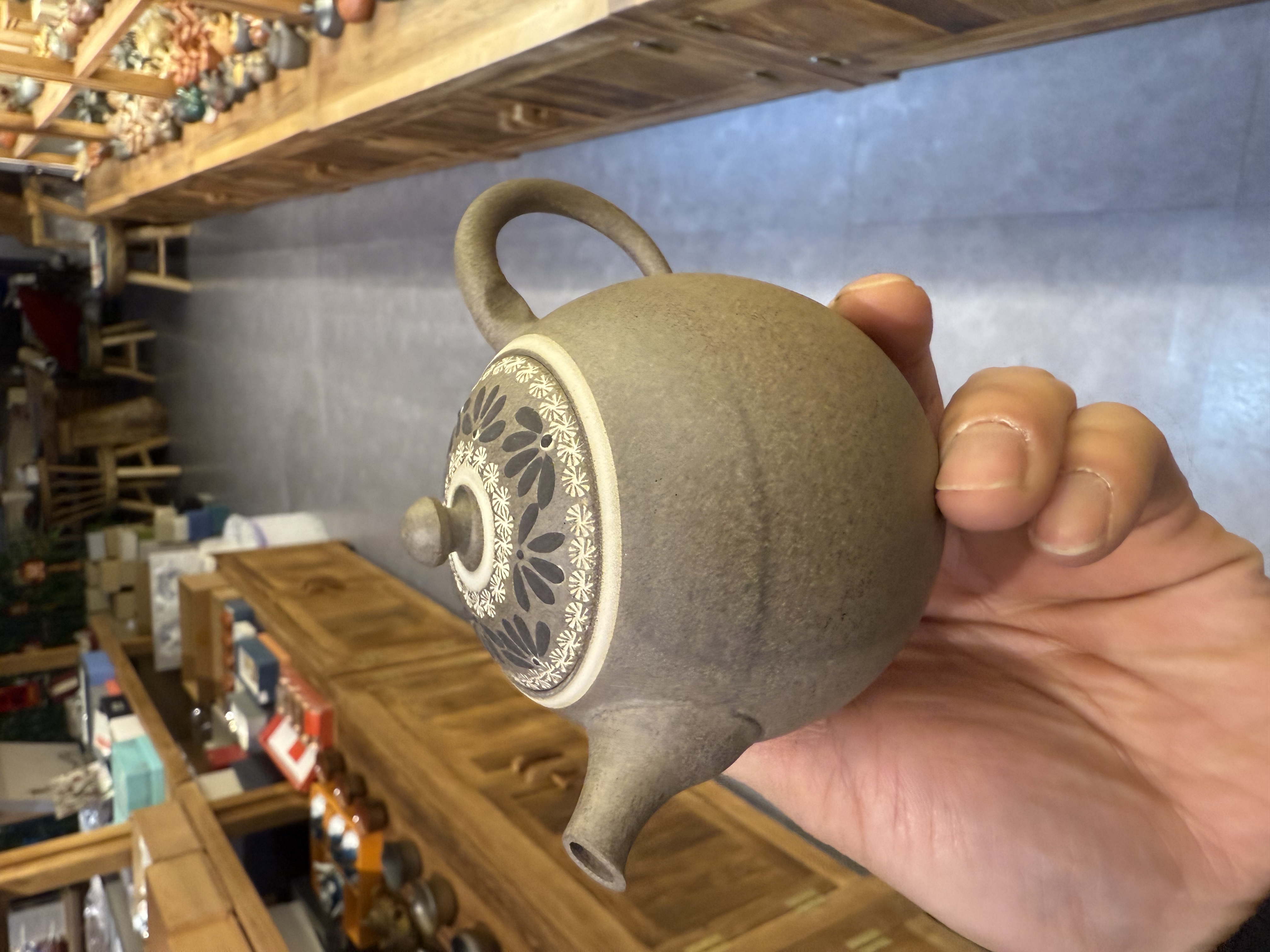 日本常滑烧手工日式茶壶 都筑丰手作印花后手唯美小容量日本急须陶壶茶壶细节图