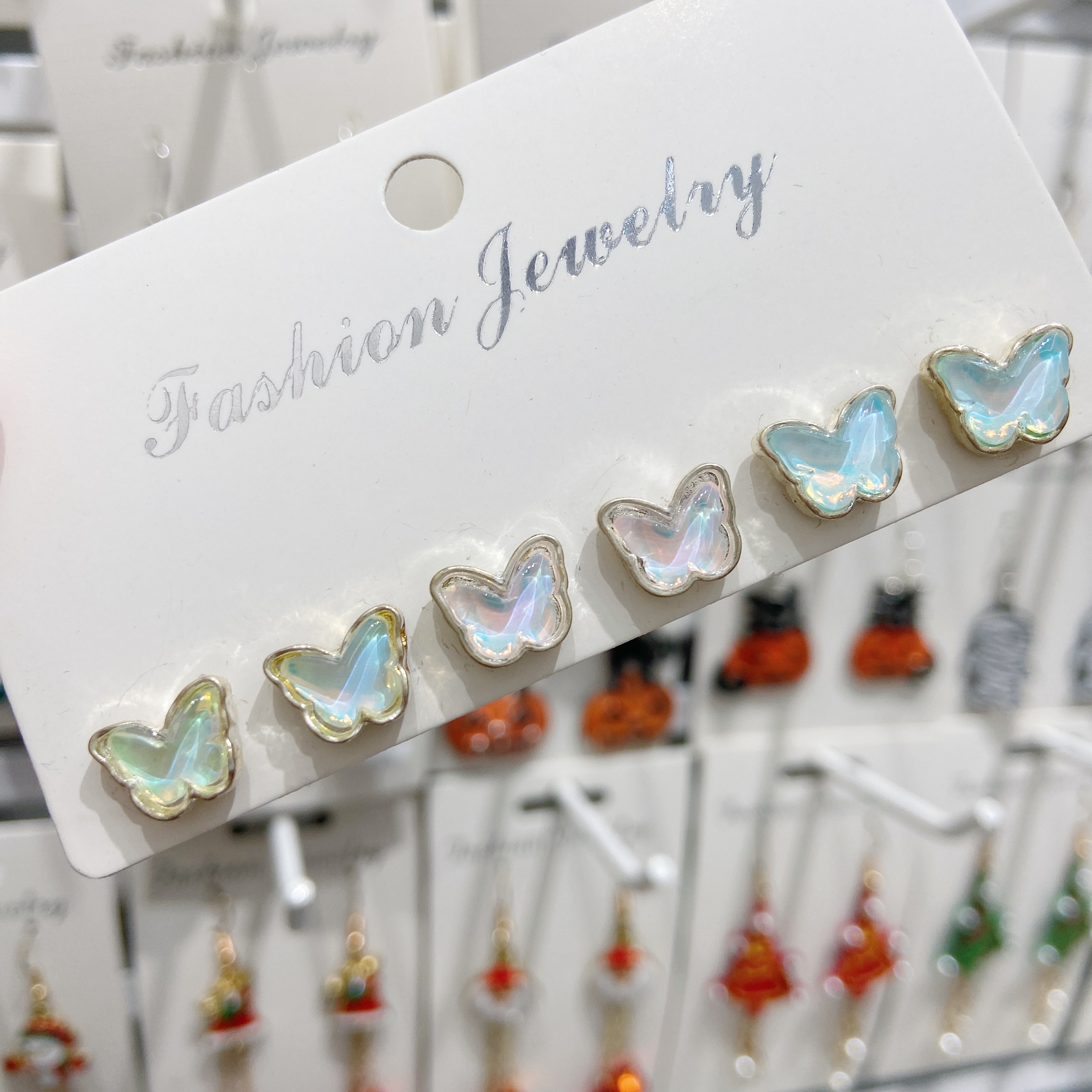 跨境外贸电商百搭蝴蝶树脂合金耳钉个性三对套装气质可爱简约耳环耳饰饰品