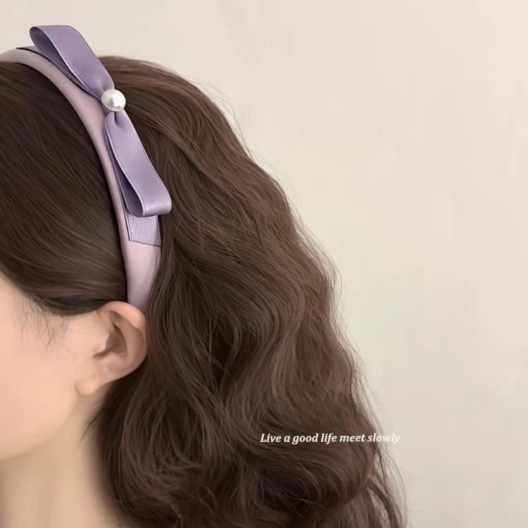 清仓迷雾少女法式高级缎面蝴蝶结织带发箍珍珠顶百搭高颅简约头箍