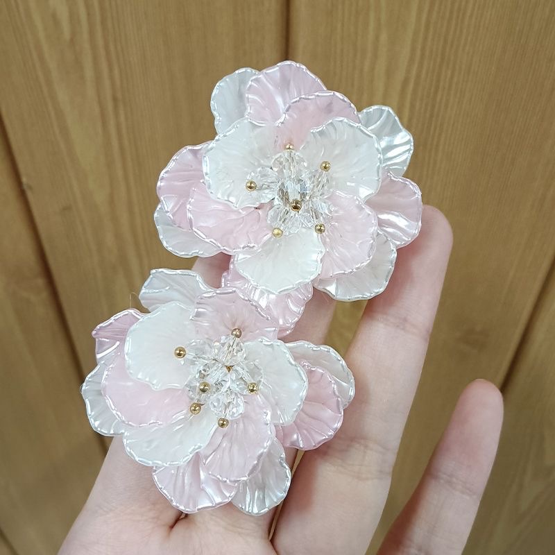 耳钉 不锈钢耳饰 高级感饰品 简约耳钉 时尚耳饰耐磨耐腐蚀饰品古风珠光多层牡丹山茶花耳钉diy水晶手作