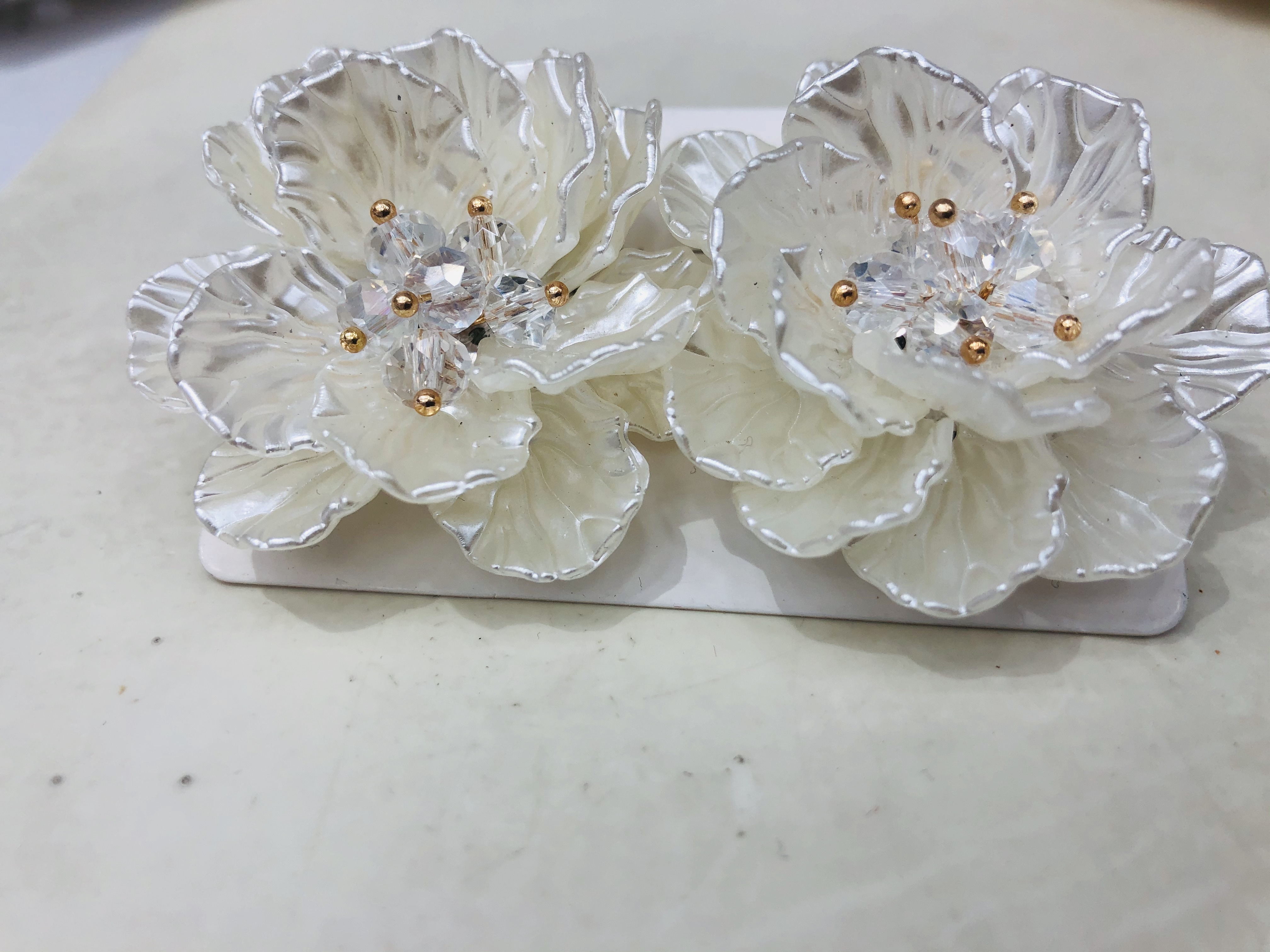 耳钉 不锈钢耳饰 高级感饰品 简约耳钉 时尚耳饰耐磨耐腐蚀饰品古风珠光多层牡丹山茶花耳钉diy水晶手作详情图2