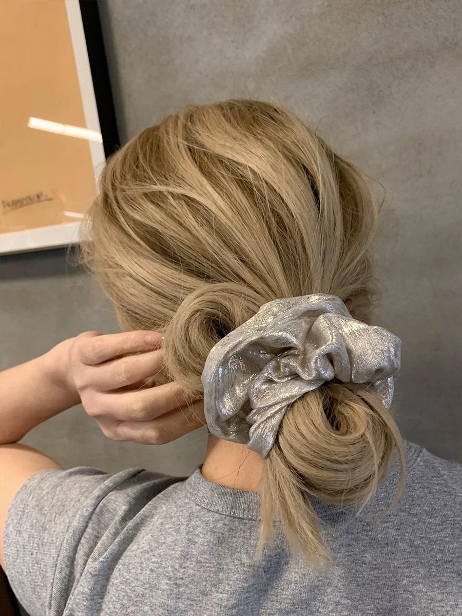 Shiny silk high-end fat intestine circle, pig large intestine hair rope, lazy bun head, low ponytail head rope, regular large intestine hair circle, hair circle, mesh large intestine hair circle detail image 5