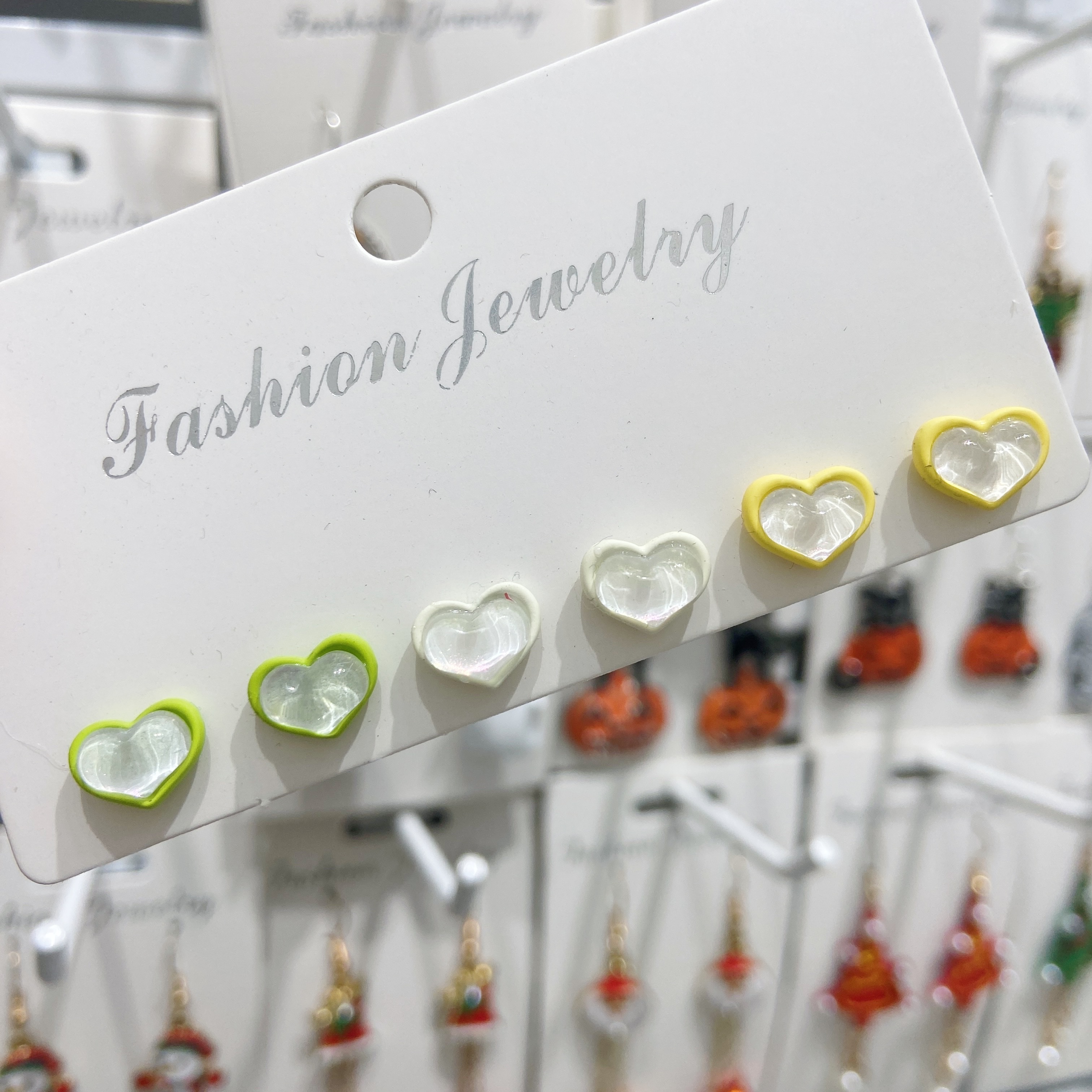 跨境外贸电商爱心合金树脂简约小巧彩色可爱心形耳环耳饰饰品三对耳钉套装