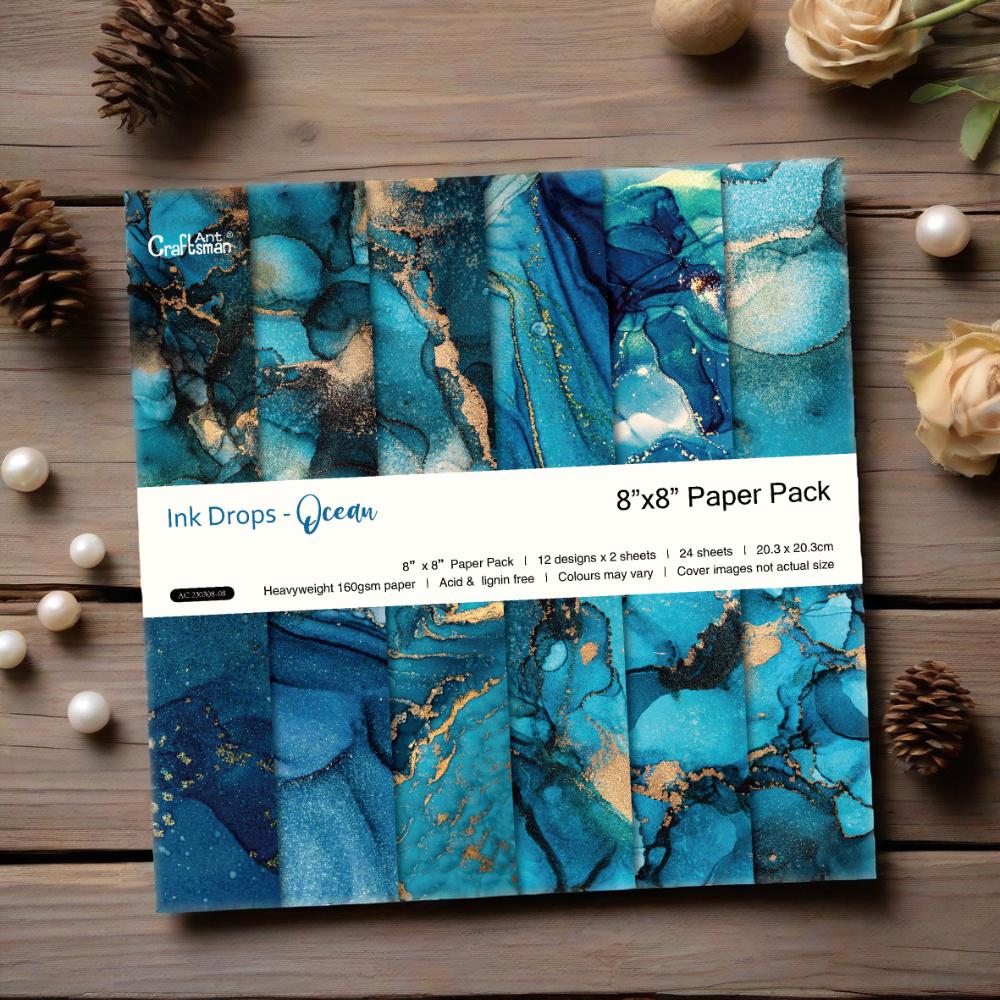 8 inch paper pack - Planners/ Scrapbooks /Cards / Journals / Photo Album DIY craft materials -(Ink Traces - Ocean)  24 sheets AC230308-08 full figure