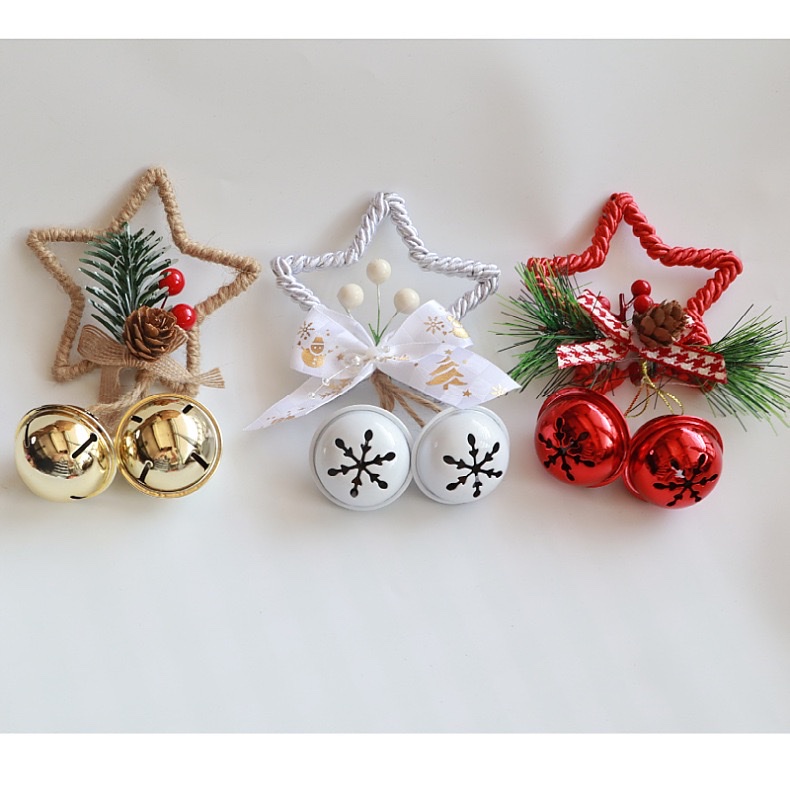 亚马逊爆款雪花铃铛圣诞节装饰挂件蝴蝶结五角星铃铛大厅布置家居圣诞树挂件烤漆铃细节图
