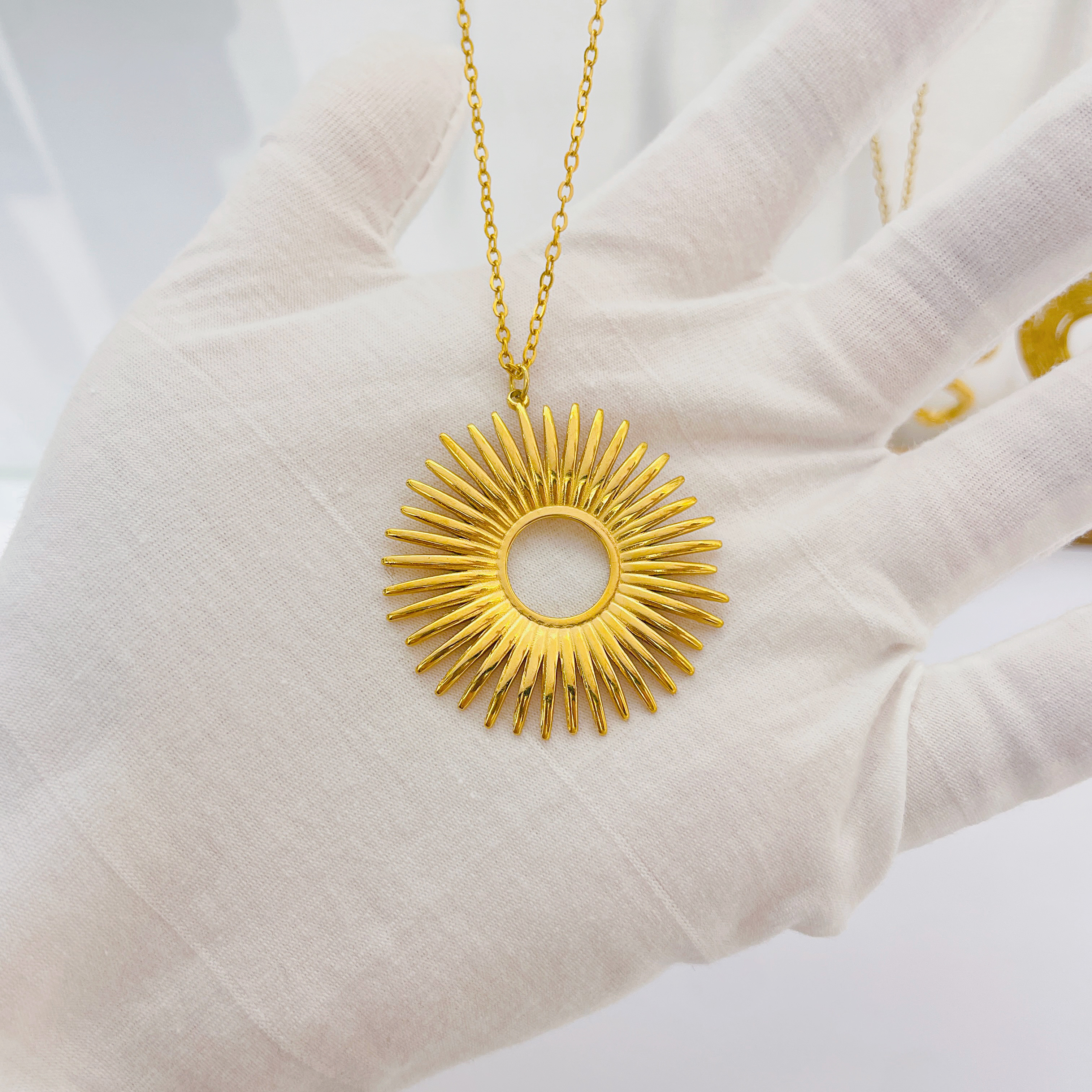 欧美轻奢高级感圆环吊坠项链钛钢饰品不掉色18K金复古锁骨链 颈链不锈钢饰品细节图