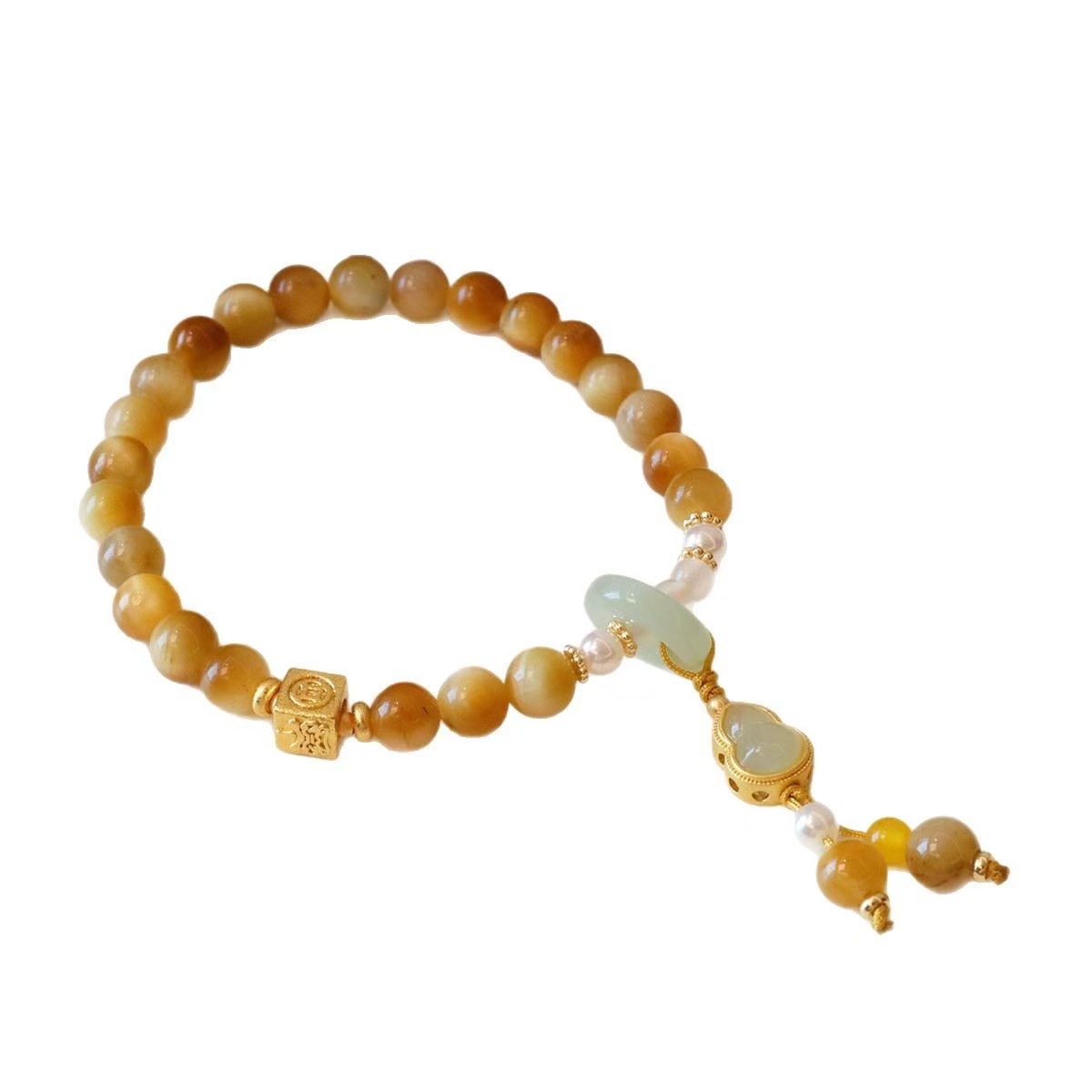 天然金虎眼石碧玺手串新中式国潮和田玉葫芦吊坠新中式招米米手串 详情图5