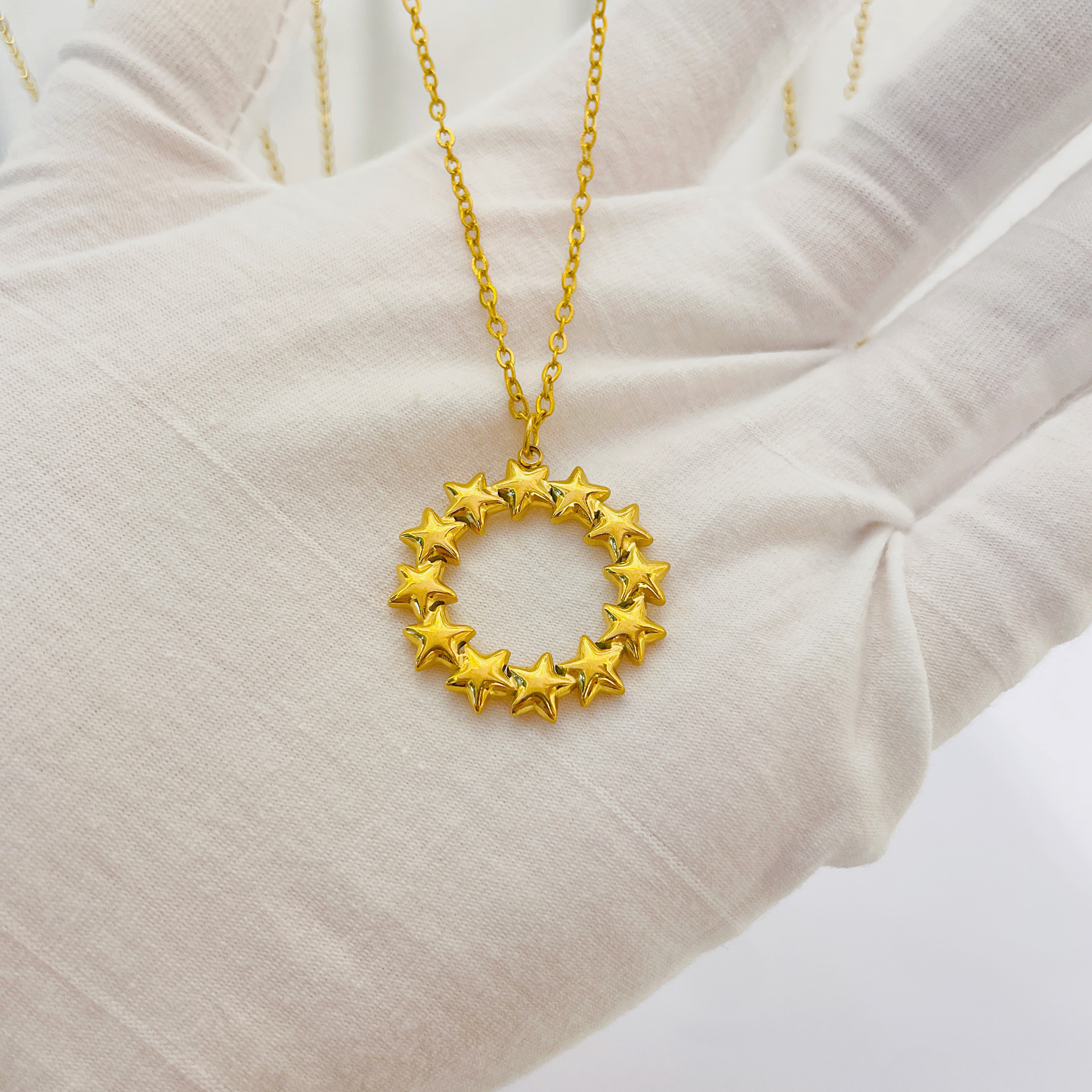 欧美轻奢高级感圆环吊坠项链钛钢饰品不掉色18K金复古锁骨链 颈链不锈钢饰品详情图6