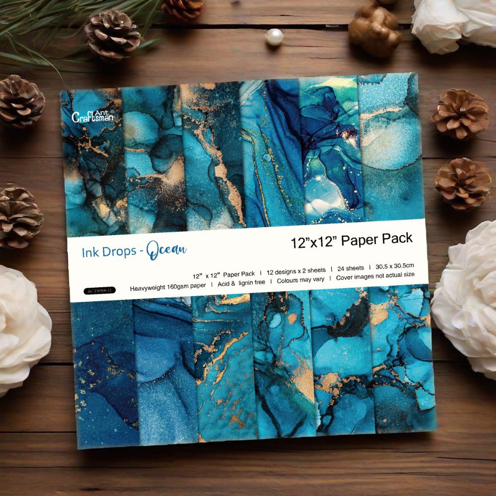 DIY handcrafted Scrapbook material: 12-inch pattern paper background paper (Ink - Ocean), 24 sheets AC230308 full figure