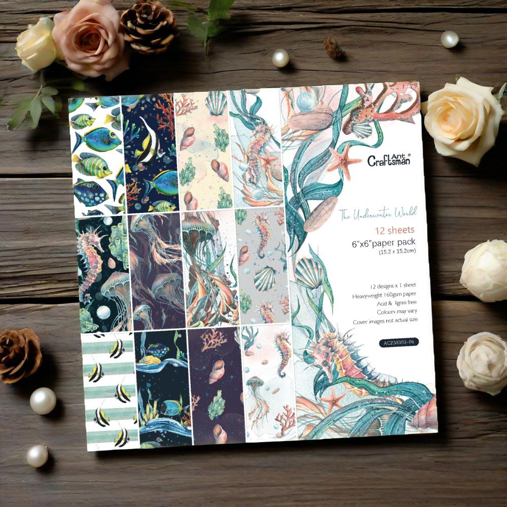 Hand-Made Scrapbook Ledger Material 6-Inch Patterned Paper Background Paper (Underwater World)12 Sheets Ac230303
