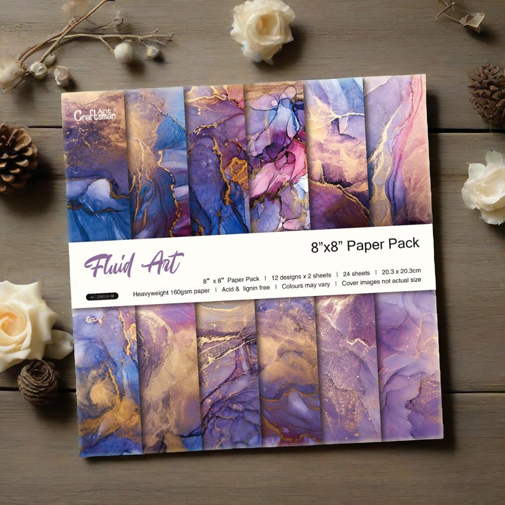 Cross-border exclusive DIY handmade scrapbook planner material 8-inch pattern paper background paper (Fluid Art) 24 sheets AC230310 full figure