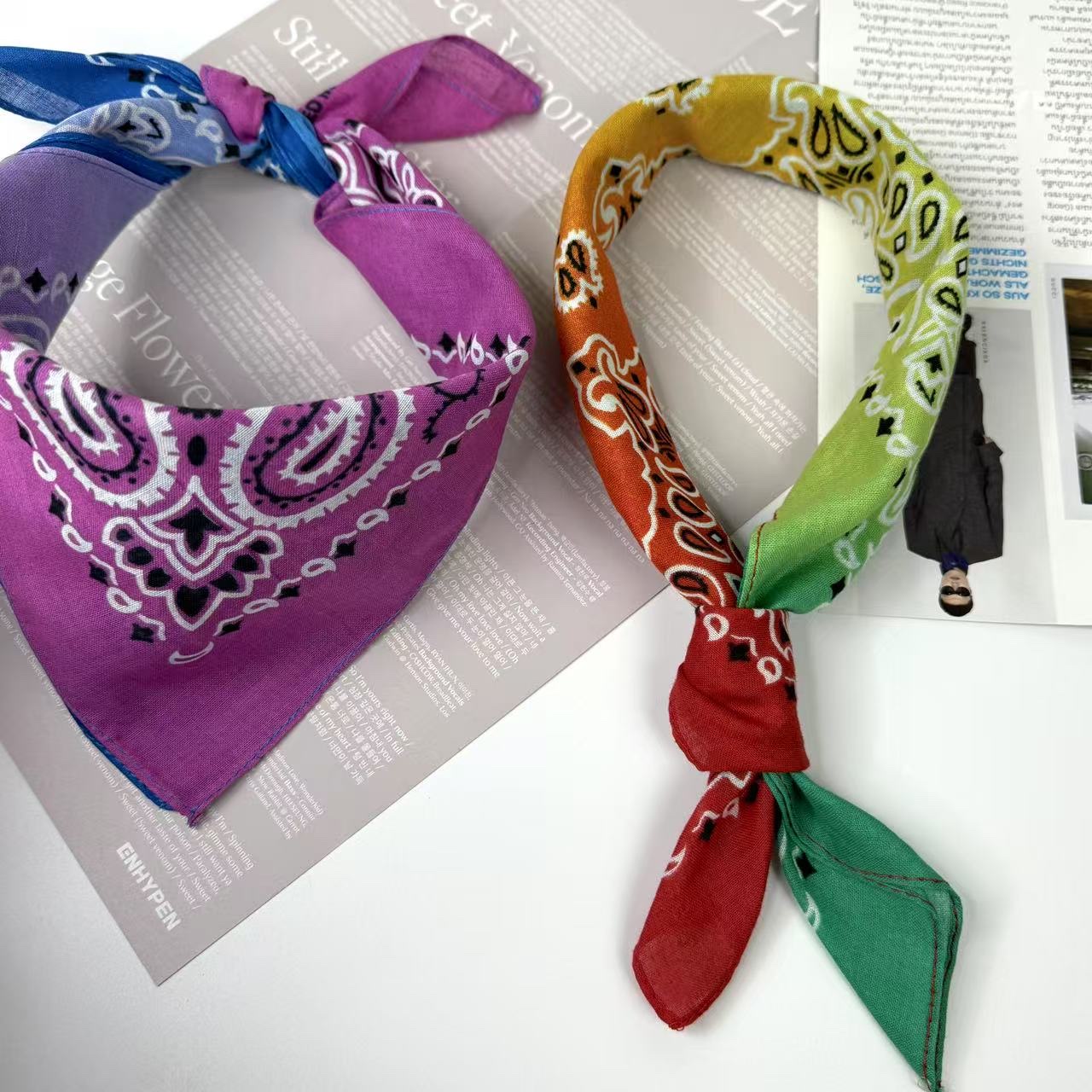 全棉扎染印花头巾，纯棉印花嘻哈潮流方巾，户外骑行防晒面罩方巾详情图2