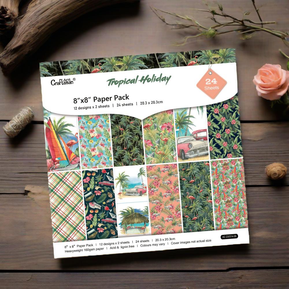 Diy Handmade Scrapbook Ledger Material 8 Inch Patterned Paper Background Paper (Tropical Holiday) 24 Sheets Ac230314