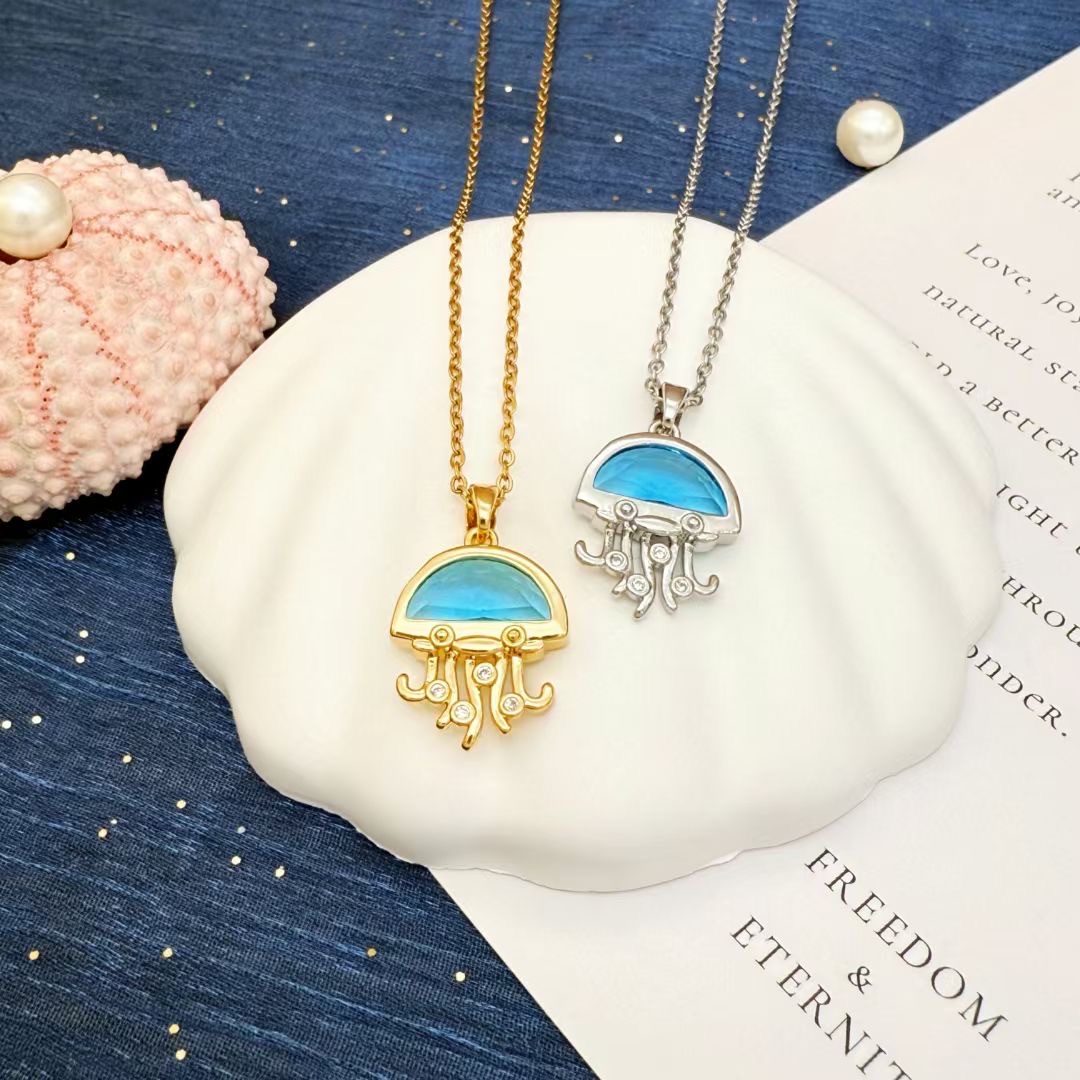 流行饰品，铜吊坠彩色水晶、铜项链条女款、拼接气质项链 ，水晶项链优雅、时尚、首饰礼品项链珍珠项链中东合金吊坠天然珍珠链珍细节图