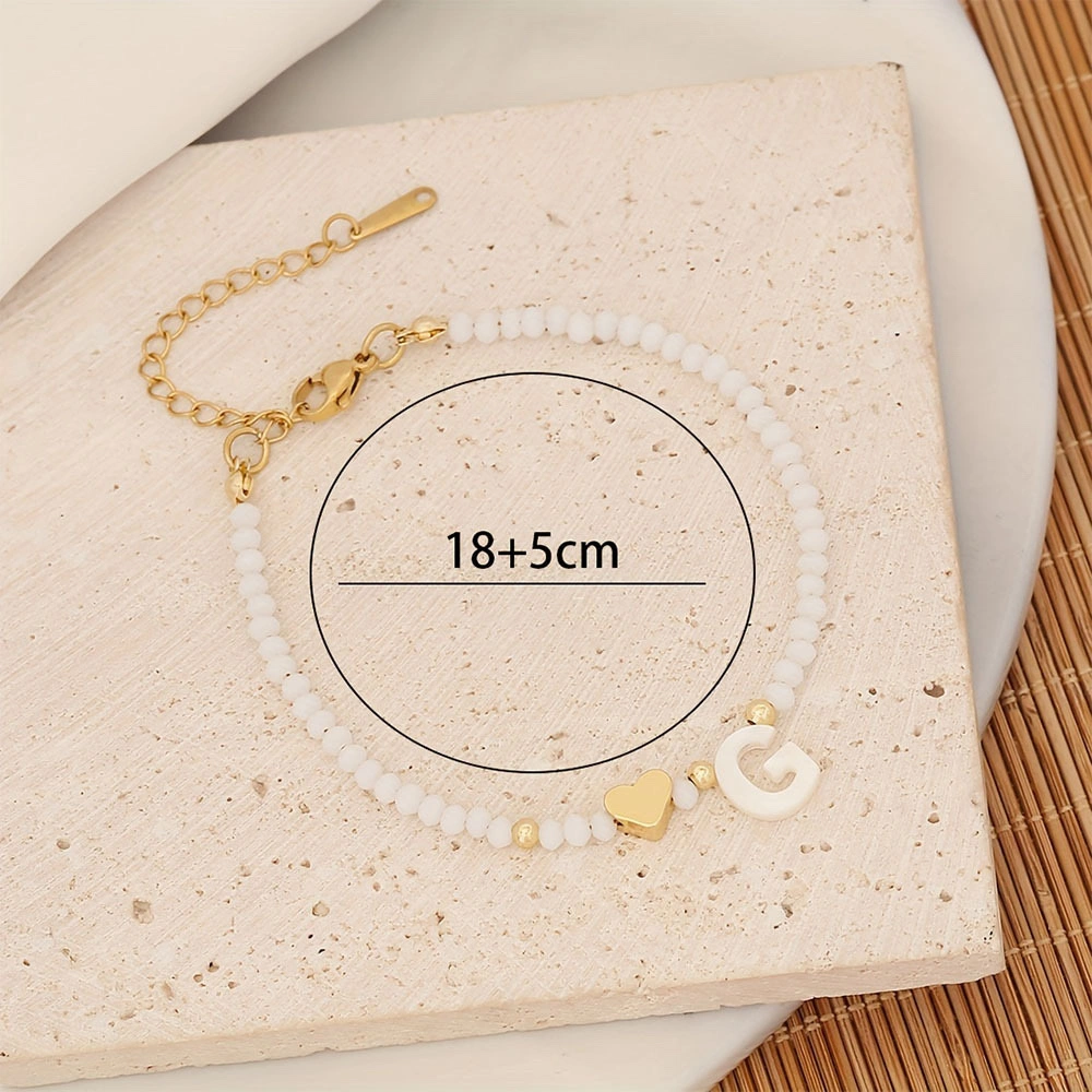 European and American cross-border English 26-letter shell beaded bracelet necklace, metal heart design sense bracelet, Amazon detail image 13