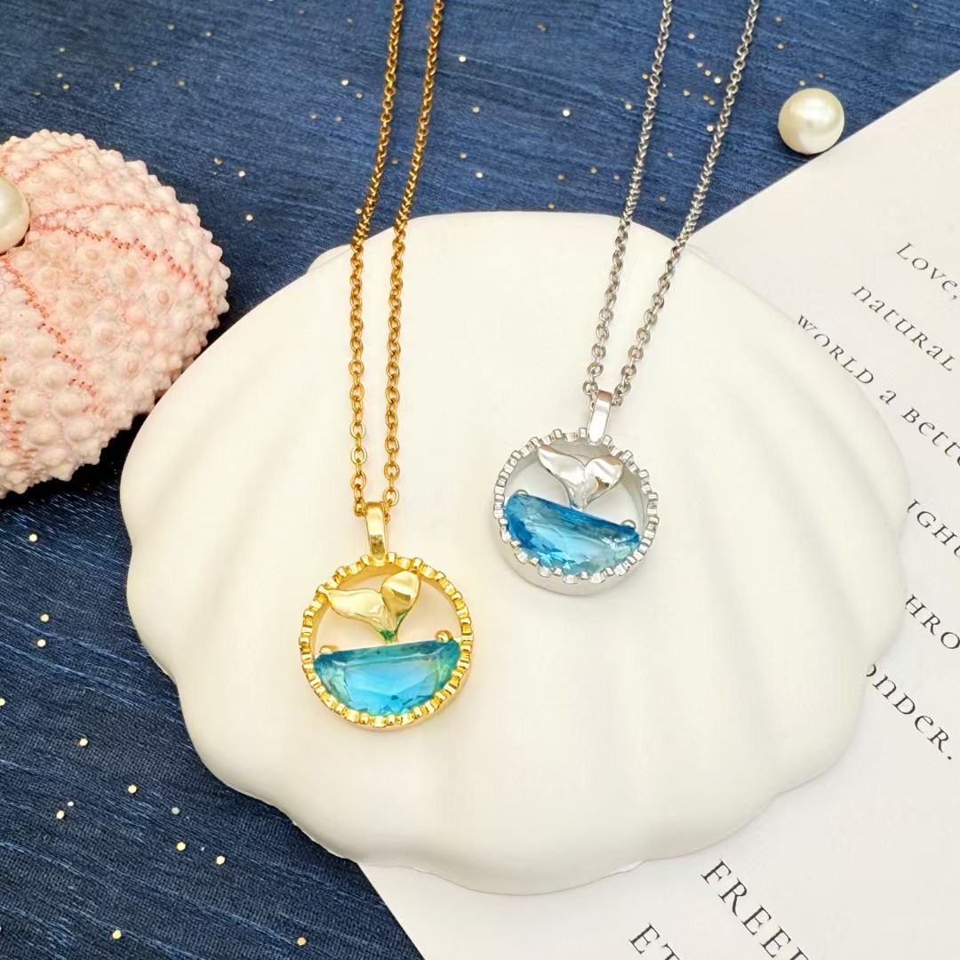 流行饰品，铜吊坠彩色水晶、铜项链条女款、拼接气质项链 ，水晶项链优雅、时尚、首饰礼品项链珍珠项链中东合金吊坠天然珍珠链珍产品图