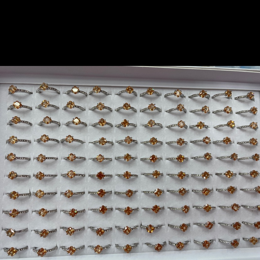 6厘彩色锆石戒指指环开口可调节百搭简约保色手饰盒装批发 