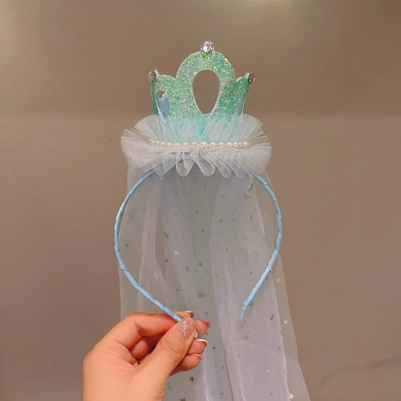 Children's crown mesh hair band, girls' bow headband, new little girl hair clip, birthday princess hair accessory, veil details Picture